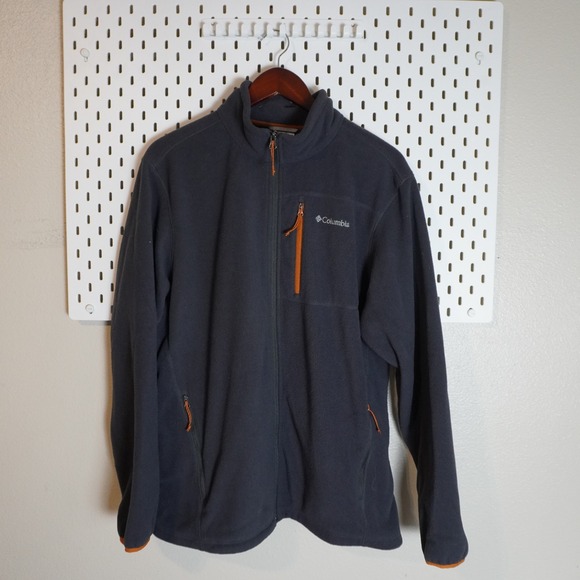 Columbia Fleece Jacket Full Zip Mens L Gray Orange Trim Outdoor Lightweight - Picture 1 of 6